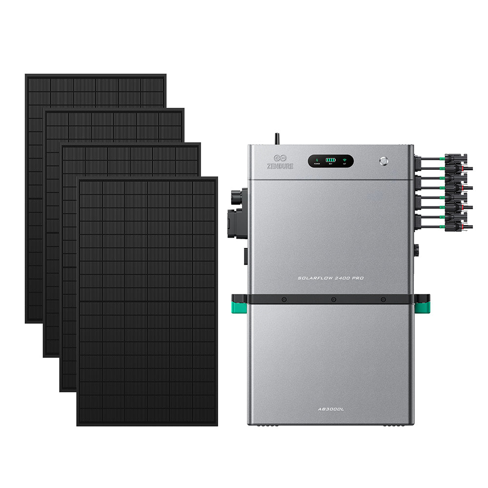Zendure SolarFlow 2400 Pro compleet systeem met vier zonnepanelen